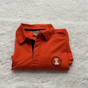 University Of Illinois Fighting Illini Nike Polo Shirt Mens M Orange VTG Dri-Fit